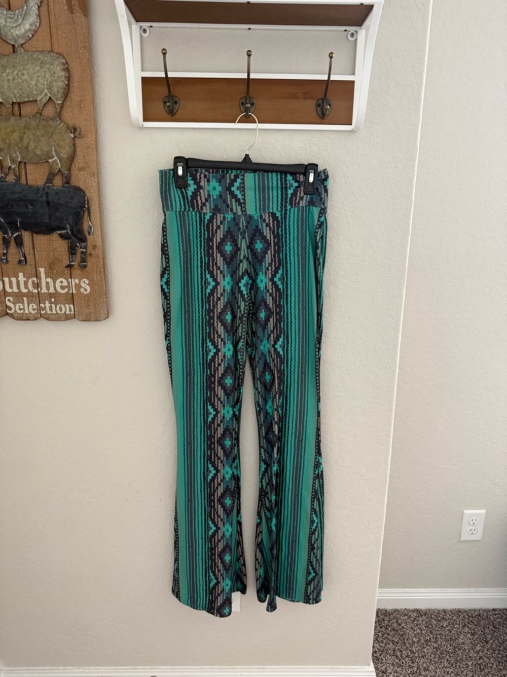 Crazy Train Teal & Black Aztec-Print Wide Leg Pants